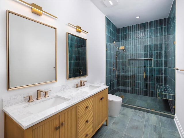 3848 Granny White Pike, Nashville, TN 37204 - bathroom with a tile shower, toilet, and double vanity