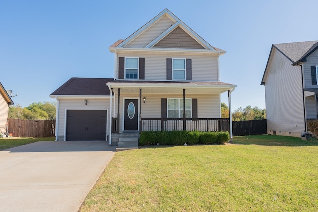 532 Falkland Cir, Clarksville, TN 37042 - view of front of property featuring fence, a garage, a front lawn, driveway, and covered porch