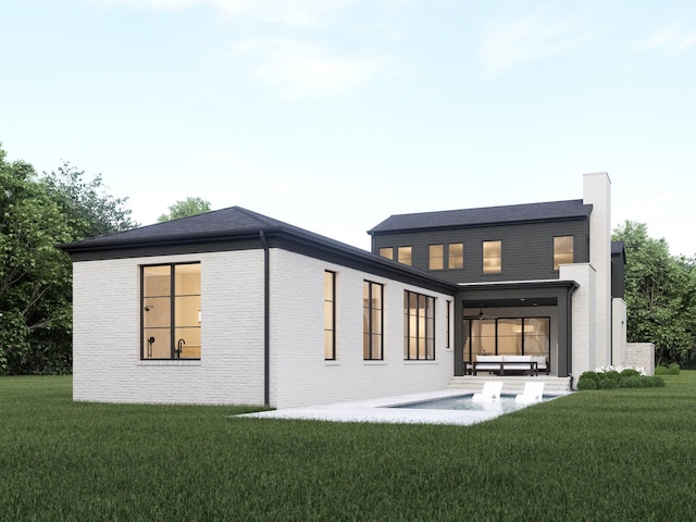 825B Kirkwood Ave, Nashville, TN 37204 - rear view of property featuring a patio area, brick siding, a yard, and an outdoor hangout area