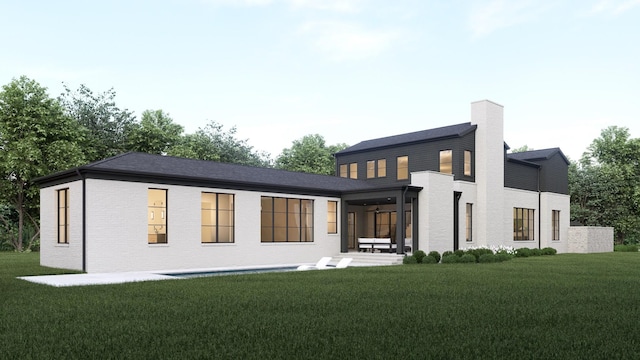 825B Kirkwood Ave, Nashville, TN 37204 - rear view of house featuring brick siding, a chimney, and a lawn