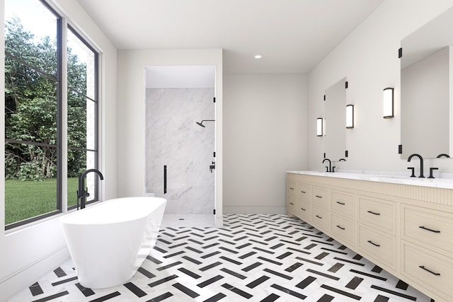 825B Kirkwood Ave, Nashville, TN 37204 - full bathroom featuring a shower stall, a freestanding bath, a sink, and a wealth of natural light