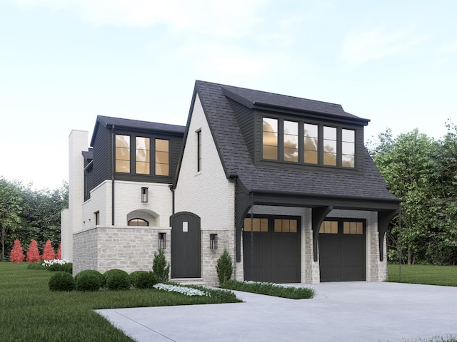 825B Kirkwood Ave, Nashville, TN 37204 - view of front of house featuring a garage, a front lawn, brick siding, a shingled roof, and driveway