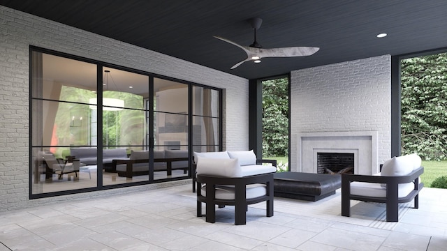 825B Kirkwood Ave, Nashville, TN 37204 - view of patio / terrace with an outdoor living space with a fireplace and ceiling fan