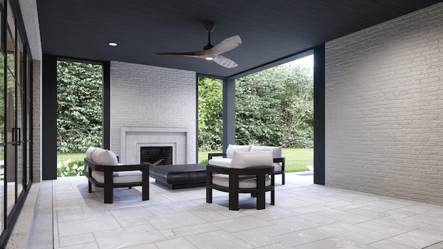 825B Kirkwood Ave, Nashville, TN 37204 - view of patio featuring an outdoor living space with a fireplace and a ceiling fan