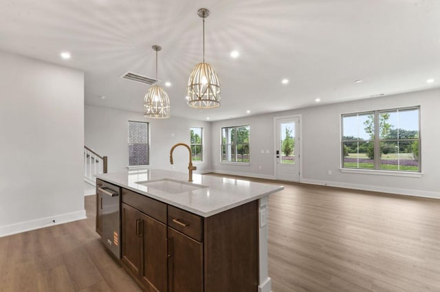 2615 Wilkinson Pike Unit 7A, Murfreesboro, TN 37129 - kitchen featuring a chandelier, stainless steel dishwasher, wood finished floors, recessed lighting, and open floor plan
