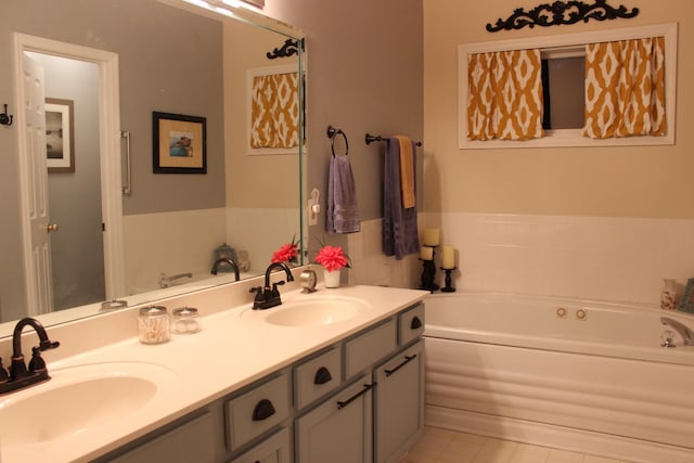 6309 Paddington Way, Antioch, TN 37013 - full bath with tile patterned flooring, double vanity, a garden tub, and a sink