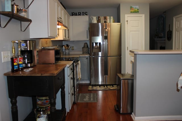 6309 Paddington Way, Antioch, TN 37013 - kitchen featuring white cabinets, stainless steel fridge, dark wood finished floors, under cabinet range hood, and electric range