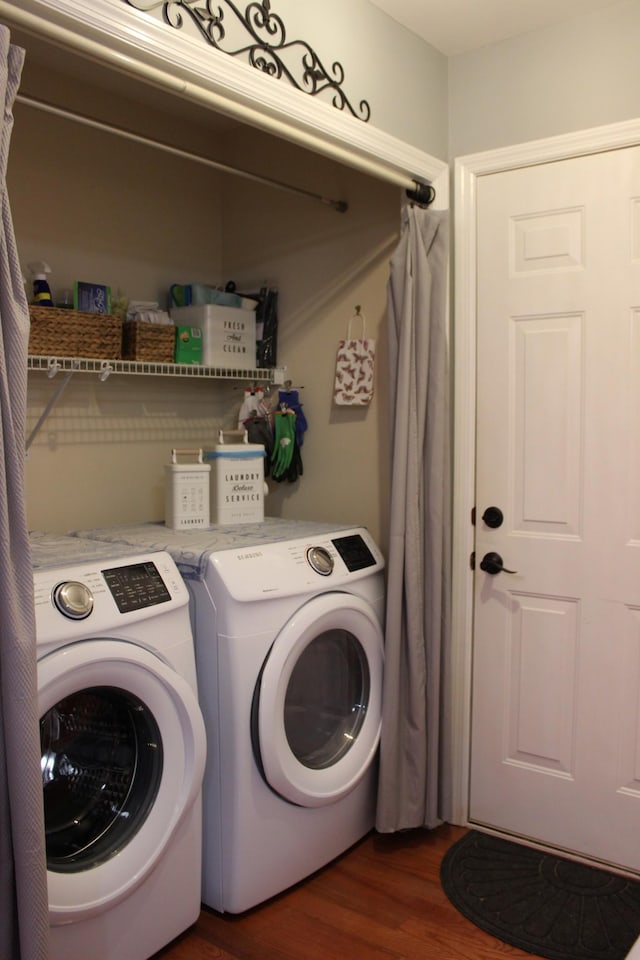 6309 Paddington Way, Antioch, TN 37013 - laundry room featuring dark wood-style flooring and washing machine and dryer