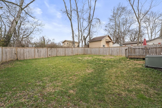 view of yard with a fenced backyard