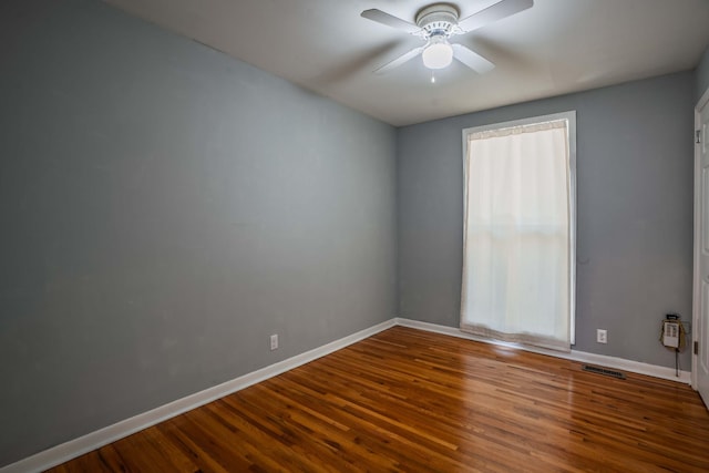 6004 Hawkdale Dr, Nashville, TN 37211 - empty room featuring baseboards, visible vents, wood finished floors, and ceiling fan