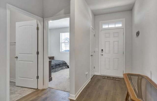 entrance foyer with baseboards, wood finished floors, and plenty of natural light