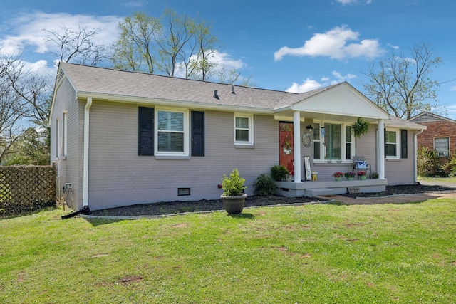 3132 Stafford Dr, Nashville, TN 37214 - view of front of house with a front yard, a porch, crawl space, and a shingled roof