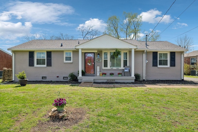 3132 Stafford Dr, Nashville, TN 37214 - single story home with crawl space, a front lawn, brick siding, a porch, and a shingled roof