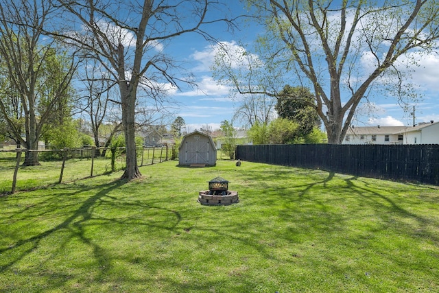3132 Stafford Dr, Nashville, TN 37214 - view of yard with a storage unit, a fire pit, an outbuilding, and fence