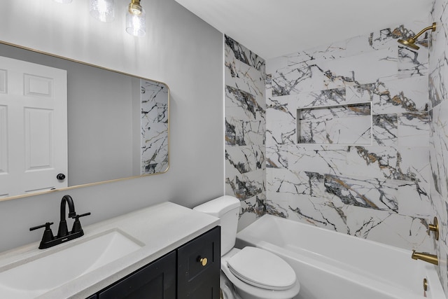 full bathroom featuring vanity, shower / tub combination, and toilet