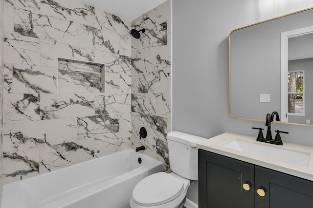 full bath with toilet, vanity, and shower / bath combination