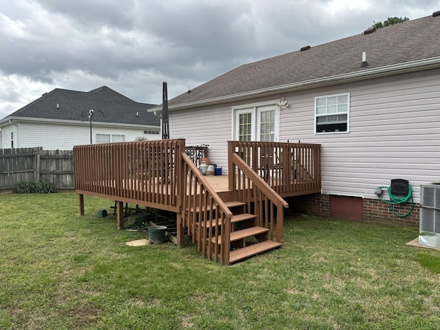 1701 Jamie Dr, Columbia, TN 38401 - rear view of property with central AC unit, a shingled roof, a deck, a yard, and fence