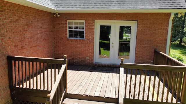 wooden terrace featuring french doors
