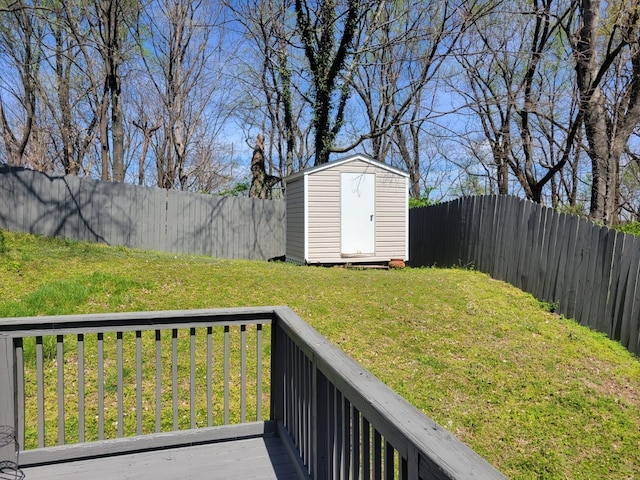 1148 Brittany Park Ln, Antioch, TN 37013 - view of yard with an outdoor structure, a fenced backyard, and a storage shed