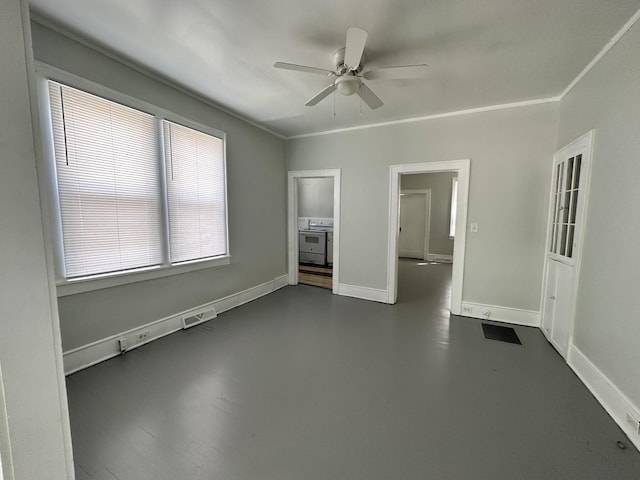 347 E Washington St, Pulaski, TN 38478 - empty room with a ceiling fan, concrete flooring, and crown molding