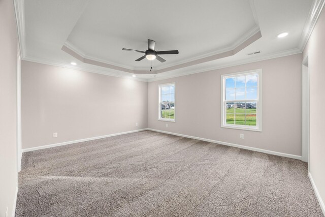 2539 Rafiki Dr, Clarksville, TN 37042 - carpeted spare room with a tray ceiling, ornamental molding, a ceiling fan, recessed lighting, and baseboards