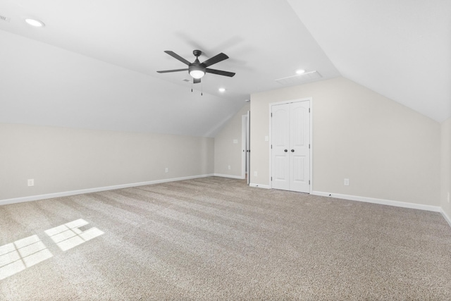 2531 Rafiki Dr, Clarksville, TN 37042 - bonus room with carpet, baseboards, ceiling fan, recessed lighting, and lofted ceiling