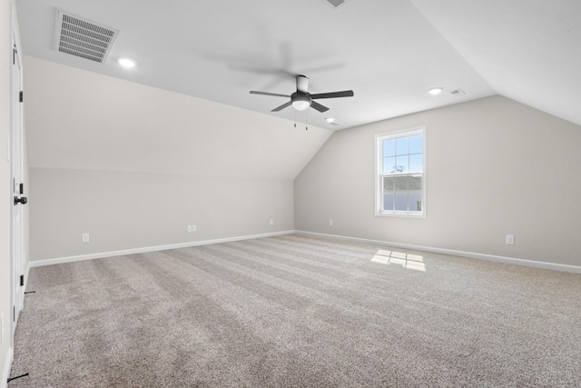 2531 Rafiki Dr, Clarksville, TN 37042 - additional living space with vaulted ceiling, carpet, baseboards, ceiling fan, and visible vents