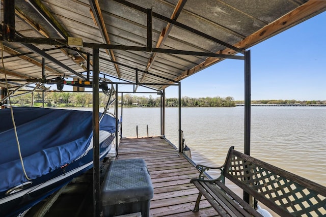 dock area with a water view