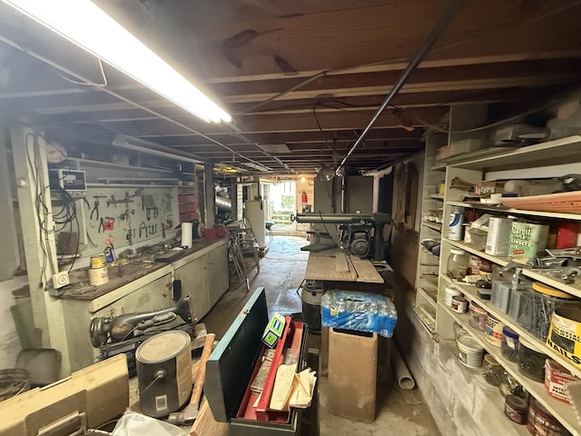 below grade area featuring a workshop area