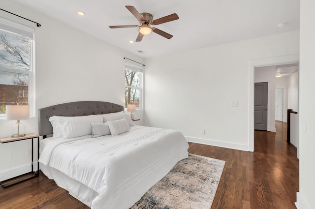 1603A 9th Ave N, Nashville, TN 37208 - bedroom featuring recessed lighting, baseboards, visible vents, a ceiling fan, and wood finished floors