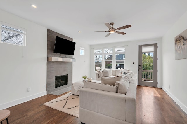 1603A 9th Ave N, Nashville, TN 37208 - living area with a fireplace, a wealth of natural light, ceiling fan, and wood finished floors