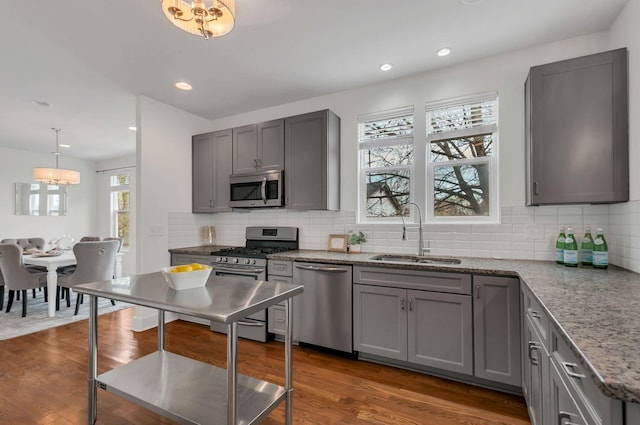 1603A 9th Ave N, Nashville, TN 37208 - kitchen featuring gray cabinetry, a sink, and stainless steel appliances
