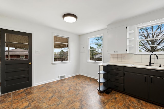 212 S Sequoia Dr, Springfield, TN 37172 - kitchen featuring a sink, baseboards, open shelves, and visible vents