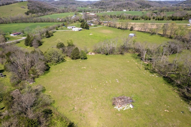 drone / aerial view with a mountain view and a rural view