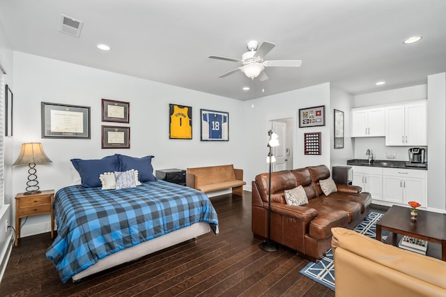1701 Glen Echo Rd, Nashville, TN 37215 - bedroom featuring a sink, dark wood-type flooring, indoor wet bar, visible vents, and recessed lighting