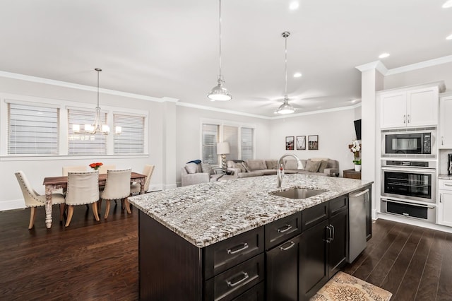 1701 Glen Echo Rd, Nashville, TN 37215 - kitchen with white cabinets, stainless steel appliances, dark wood-type flooring, a sink, and a warming drawer