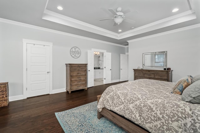 1701 Glen Echo Rd, Nashville, TN 37215 - bedroom featuring a tray ceiling, baseboards, and wood finished floors