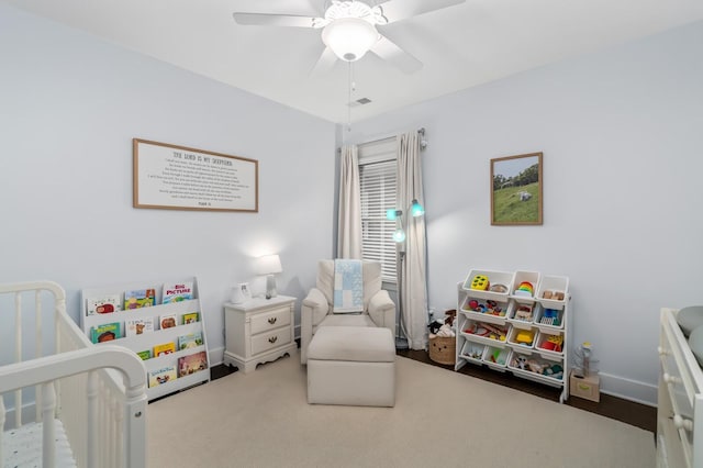 1701 Glen Echo Rd, Nashville, TN 37215 - bedroom featuring baseboards, ceiling fan, visible vents, and a nursery area
