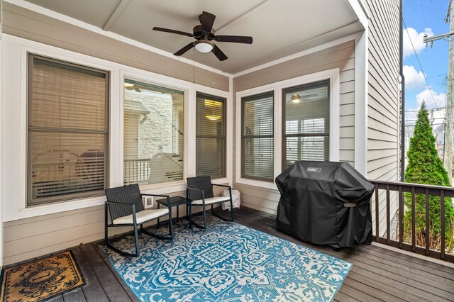 1701 Glen Echo Rd, Nashville, TN 37215 - deck with grilling area and a ceiling fan