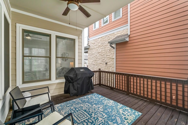 1701 Glen Echo Rd, Nashville, TN 37215 - wooden terrace with area for grilling and ceiling fan