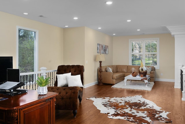 9812 Windrose Cir, Chattanooga, TN 37421 - living room with baseboards, visible vents, wood finished floors, and recessed lighting