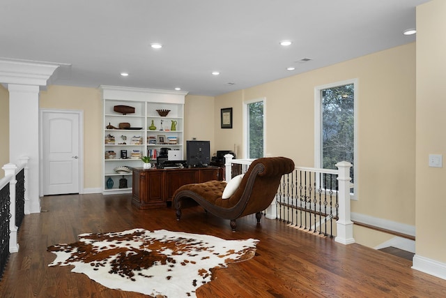 9812 Windrose Cir, Chattanooga, TN 37421 - office featuring visible vents, dark wood-type flooring, baseboards, and recessed lighting