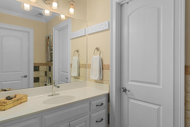 9812 Windrose Cir, Chattanooga, TN 37421 - bathroom with visible vents, crown molding, and vanity