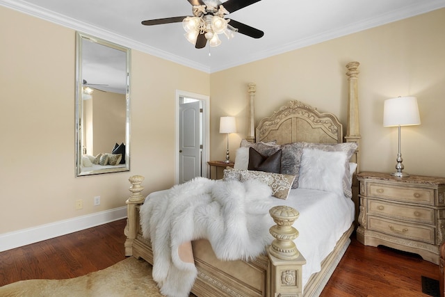 9812 Windrose Cir, Chattanooga, TN 37421 - bedroom with visible vents, crown molding, baseboards, wood finished floors, and a ceiling fan