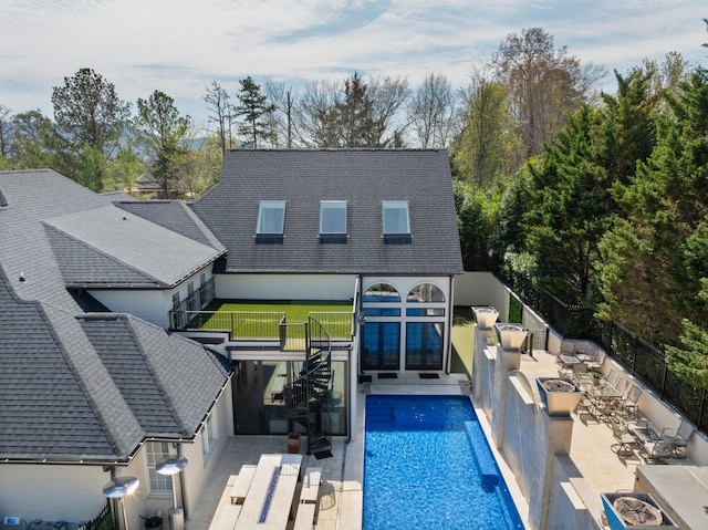 9812 Windrose Cir, Chattanooga, TN 37421 - view of swimming pool featuring a fenced in pool, a fire pit, fence, and a patio area