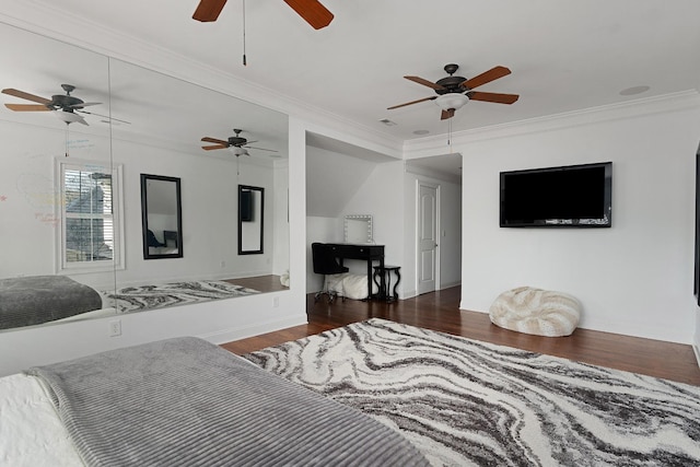 9812 Windrose Cir, Chattanooga, TN 37421 - bedroom featuring a ceiling fan, ornamental molding, and wood finished floors