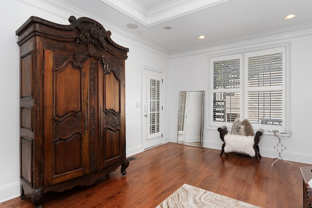 9812 Windrose Cir, Chattanooga, TN 37421 - sitting room with baseboards, recessed lighting, ornamental molding, and dark wood-type flooring