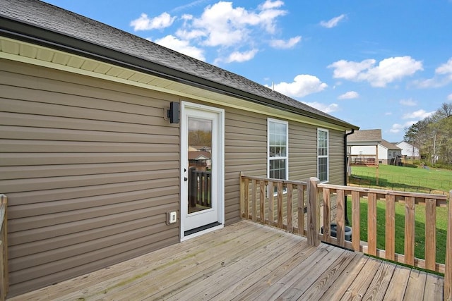wooden deck featuring fence and a yard