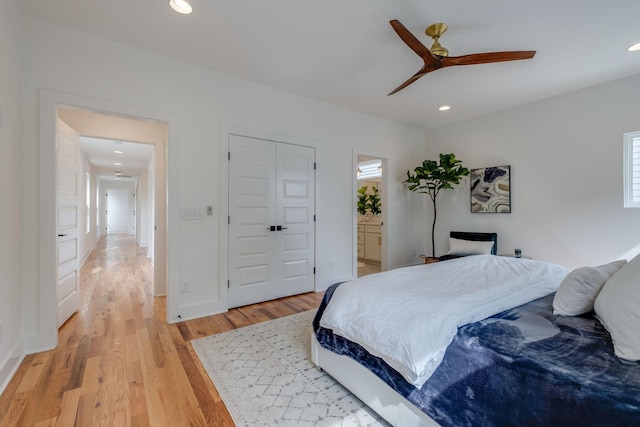 808A 45th Ave N, Nashville, TN 37209 - bedroom featuring light wood-style flooring, recessed lighting, baseboards, a ceiling fan, and a closet