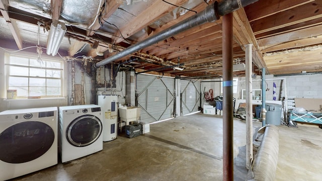120 Gatone Dr, Hendersonville, TN 37075 - basement with electric water heater, independent washer and dryer, and a sink